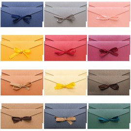 Cisolen Pack of 24 Kraft Paper Envelopes Retro Kraft Paper Vintage Kraft Envelopes with Bow Kraft Envelopes Coloured for Invitations, Greeting Cards, Postcards Gifts (12 Colours Envelope)