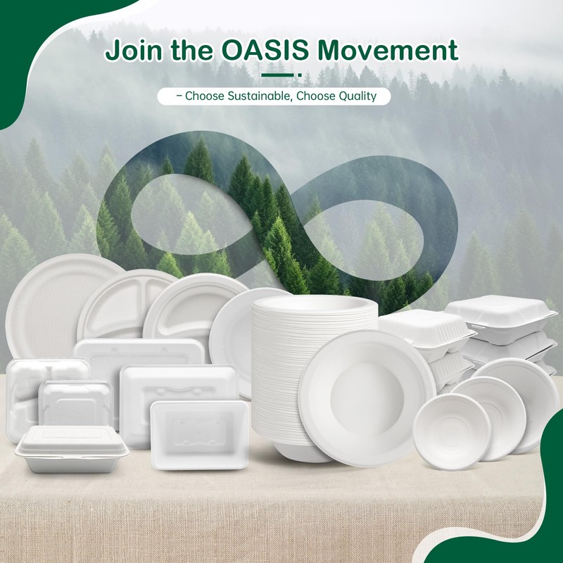 OasisSN [7 Inch, 128-Pack Compostable Paper Plates, Heavy-Duty Biodegradable Disposable