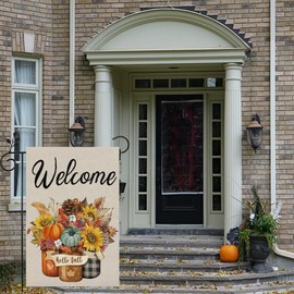Welcome Fall Pumpkin Floral Garden Flag 12x18 Inch Double Sided, Mason Jars Thanksgiving Burlap Autumn Seasonal Holiday Yard Outdoor Decor pumpkin4