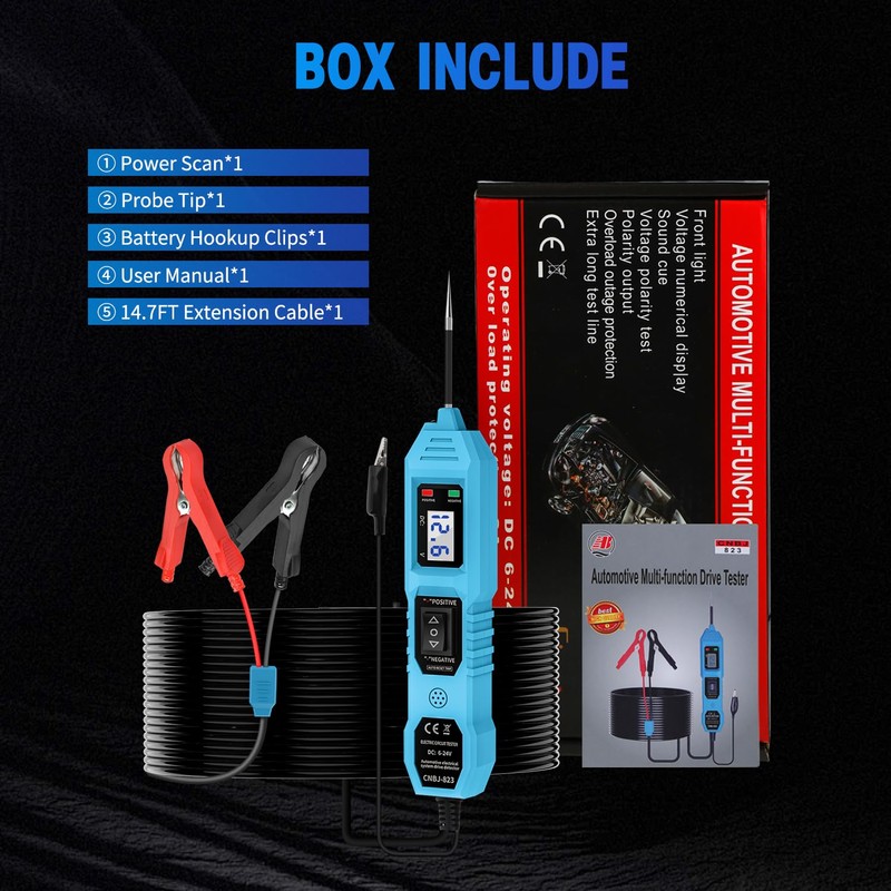 Power Circuit Probe Tester, 6V/12V/24V DC Circuit Tester Automotive, Multifunctional