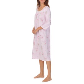 Carole Hochman Pajamas for Women Nightgown - Floral Cotton Knit Lightweight 44" 3/4 Sleeve Waltz Sleep Dress, Pink Cosmos, Small