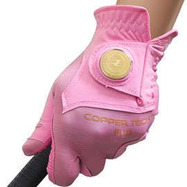 Copper Tech Plus Women's Golf Gloves with Ball Marker - Ladies Golf Gloves with 100% AAA Synthetic Leather - Wrist Support & Breathability - Golf Gloves Left Handed Golfer (Hand Orientation: Right)