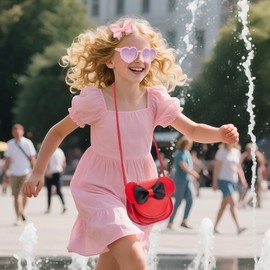 LJCTULY Kids Purse for Girls - Little Mouse Ear Bow Crossbody Bag - Cute Purse for Toddler Aged 2-8 - Girls Wallet Birthday Gift Set (Red)