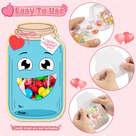Valentines Day Cards for Kids Classroom, 56 Pack Mason Candy Jar Valentines Day Card with Treat Bags, DIY Funny Valentine Exchange Gifts for Boys Girls School Party Favors(Candy Not Included)