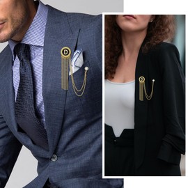 Gold and Silver Tone Initial Chain Brooch Laple Pin for Men Suits, Metal Suit Stud, Shirt Studs, Suit Accessories for Men Women on Wedding,Anniversary,Dinner Parties.