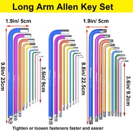 Kimapeso Hex Key Set 27PCS Long Arm Allen Key Set Extra Long Ball End Allen Wrench Set Metric Imperial Torx With T-Handle Metric 1.5mm-10mm, SAE 1/16-3/8, Star Key Set T10-T50