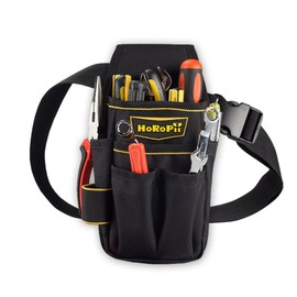 HoRoPii Professional Craftsman, Artisan Specifications, Work Tool Bag, Hip Bag, Waist Bag with Belt, Versatile Version, Includes Holder, Convenient with Compartment Dividers, Black