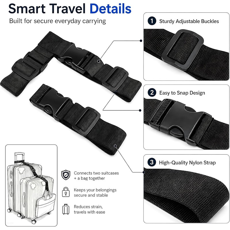 Paquete de 2 correas de equipaje para maletas, correas de