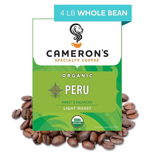 Cameron's Coffee Roasted Whole Bean Coffee, Organic Peru, 4 Pound