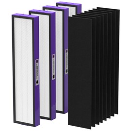 FLT5250PT True HEPA Replacement Filter Compatible with Air Purifier Replacement Filter C, 4 HEPA with 8 Carbon Pre-Filter for AC5250PT AC5000E AC5300B AC5350W AC5350B CDAP5500 and More