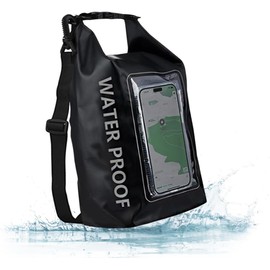 Bolsa Seca Impermeable para Senderismo, 5L Mochila a Prueba de Agua con Bolsa para Teléfono, Correa de Hombro Ajustable, Ideal para Kayak, Rafting, Natación, Mochila Impermeable, Senderismo (Negro）