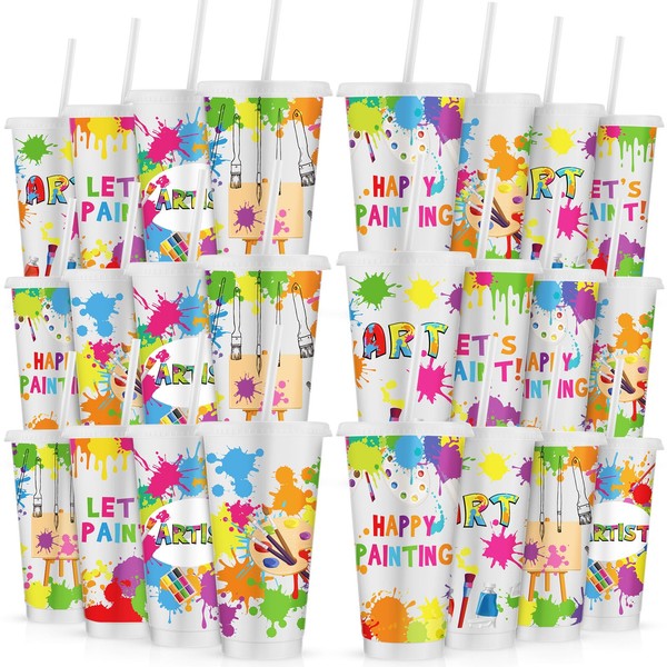 Jenaai 24 Pack 24 oz Plastic Tumblers with Lids and