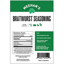 Meehan’s Bratwurst Seasoning – For Pork or Venison Brats, Makes 25 lbs, Homemade Brat Seasoning, 1.16 lb