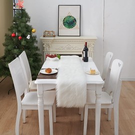 Pontedinvoy Faux Fur Modern Table Runner - Decorative Fur Table Runner White, Christmas Table Runner for Christmas, Wedding, Home Dining Table, Dressing Table, Coffee Table, Modern Table Runner (30 x