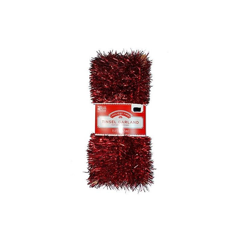 Holiday Times Tinsel Garland (Red, 15 FT)