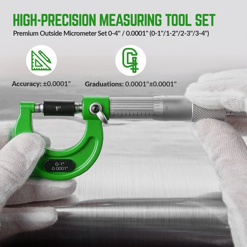 Premium Outside Micrometer Set 0-4" / 0.0001" (0-1"/1-2"/2-3"/3-4") Precision Machinist