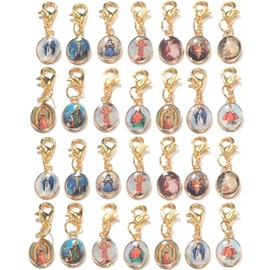 LiHan1028 50pcs Antique Silver Picture Jesus Enamel Our Lady Miraculous Medal Centerpiece Single sided charm Alloy Metal Lobster Clasp Charms for Jewelry Making (golden)