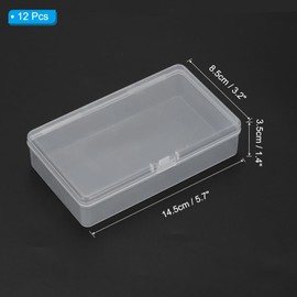PATIKIL 5.7x3.3x1.4 Inch Mini Plastic Storage Containers Box, 12Pcs Clear Rectangle Organizer Container with Hinged Lids for Collecting Small Items Beads Jewelry Art Craft
