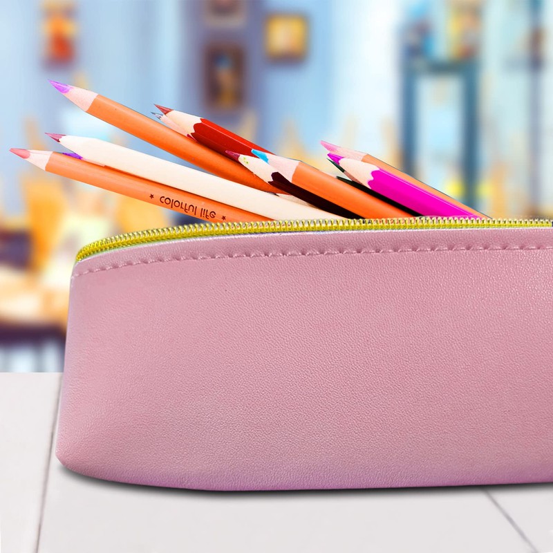 ALLY-MAGIC Leather Pencil Case Coloured Slim Pencil Case with Metallic