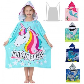 Kids Hooded Beach and Bath Towel - Toddler Swimming Robe & Gown (Cross-border a11) Free Size/Mermaid-60*120Cm 3ea