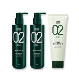 Amos Green Tea Realistic Shampoo 500g x 2 + Moisturizing Pack 250ml x 1 / 아모스 녹차실감 샴푸 500g 2개 + 모이스처라이징 팩 250ml 1개