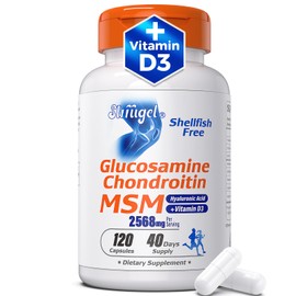 strrugel Glucosamine Chondroitin MSM+ Vitamin D3 | 2568mg | Joint Support Supplement, Shellfish Free, Helps with Inflammatory Response Care for Joints, Enhance Flexibility & Bone, Non-GMO