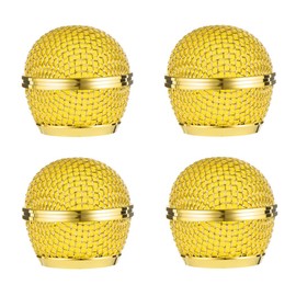 RhymKawa Bling Gold Microphone Cover Compatible with Shuer SM58, SM48 Wired and Wireless Mic Cartridge Ball Mesh Grill Repalcement, 4 Pack