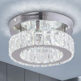 xychfantligh Mondern Mini Crystal Chandelier LED Small Flush Mount Round Ceiling Light K9 Crystal Ceiling Lamp for Hallway Foyer Kitchen Bedroom (Cool White)