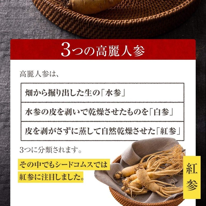 シードコムス 紅 高麗人参 サプリメント 健康 サプリ 黒酢 もろみ酢 紅人参 高麗人参