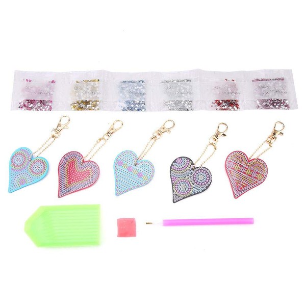 Heart Shaped Key Chain, 2.8 x 2in Key Chain DIY Decoration Resin Drill Diamond Painting Keyring Gift Home Decor Bags, Phone Straps, Paint-by-Number Kits