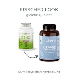 D3 K2 Vegan - High Dose - Vitamin D Depot from Lichens (1000 IU 25µg) - Vegetable - Cholecalciferol - 50 µg Menachinone MK7 All Trans - 120 D3K2 Tablets (k2vital by kappa)