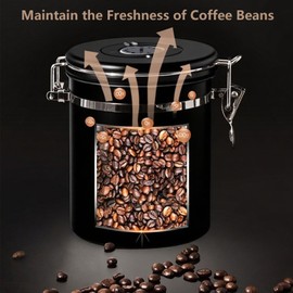 LAOMAND Coffee Storage Container with Window - 1.8L Airtight 304 Stainless Steel Food Canister Black - Home Kitchen Sugar Organizers Jar with Scoop for Beans,Rice,Tea,Flour, Cereal