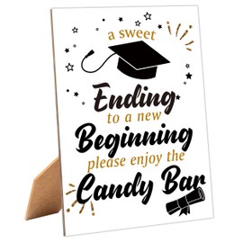 Graduation Candy Bar Sign, Table Decor Graduation Sign, Pack of 1 Wooden Tabletop Sign with Stand, Graduation Decorations, Grad Party Decoration for Candy Favor Table - GP04