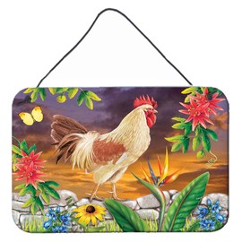 Caroline's Treasures PRS4025DS812 White Rooster Wall or Door Hanging Prints Aluminum Metal Sign Kitchen Wall Bar Bathroom Plaque Home Decor, 8x12, Multicolor