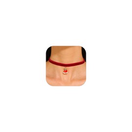Christmas Choker Necklace for Women Girls Velvet Christmas Tree Snowflake Jingle Bell Necklace Gift Red Green Necklace for Holiday Accessories (Bell-Red)