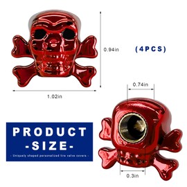 ZNDAW 4 PCS Skull Style Tire Valve Stem Caps, Dustproof Wheel Valve Covers with Rubber O-Ring, Universal Antirust Copper Core Tyre Caps for Cars SUVs Bicycles Motorcycles (Red)