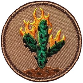 Burning Cactus Patrol Patch - 2" Diameter Round Embroidered Patch (Sew-on)