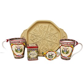 Exclusively Irish Ceramic Scottish Thistle Shortbread Pan Two Mugs Tea Bag Holder and Breakfast Tea 50 Bags Kitchen Set of 5 ItemsTeatime Hot Drinks Backing Supplies Housewarming Gift Birthday Present
