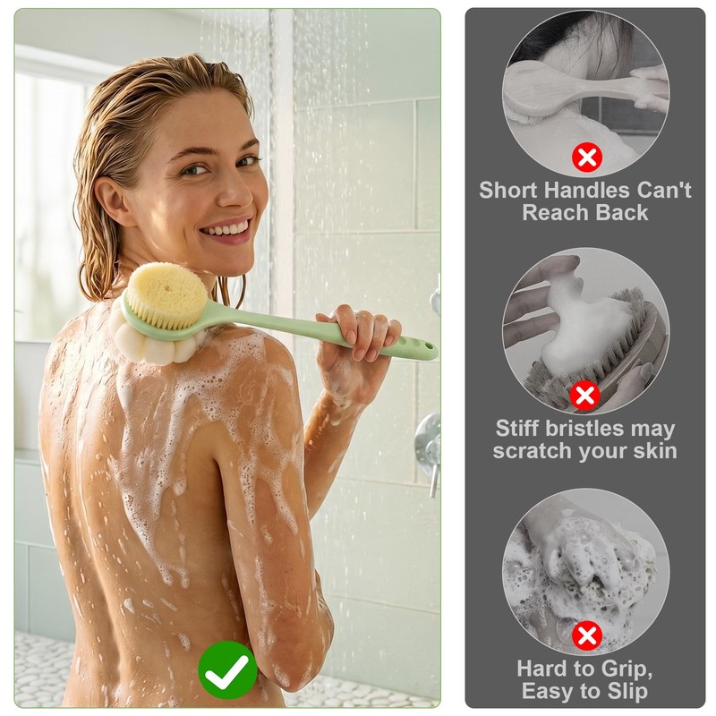 Back Scrubber for Shower with Long Handle, Double-Sided Shower Brush