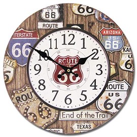 ROUTE66 American Wall Clock, Clock, 13.4 inches (34 cm), Road Sign, Wall Clock, Large, Vintage Style, Garage, Cool, Stylish, West Coast, Interior, American Miscellaneous Goods