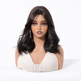 Peluca Bob Cabello Sintético Natural de 35cm, Estilo Moderno para Uso Diario y Trabajo (Negro Marrón)