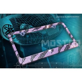 JR2 Premium Bling Purple/Black ZEBRA Designed (Purple Cap-C Type) Crystal Diamond Rhinestone-Metal Chrome License Plate Frame