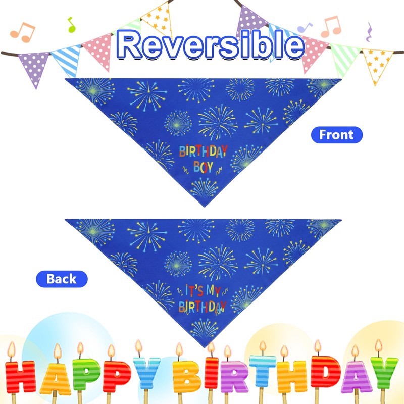 Agroon Blue Dog Birthday Bandana Boy XLarge 1PCS, Durable Triangle