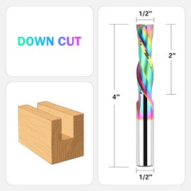 BINSTAK Downcut Spiral Router Bit 1/2 Shank, Extra Long 4 Inch CNC Router Bits, Solid Carbide & TAC Coated CNC End Mill for Woodworing Cutting, Slot Mortise, Carving, Engraving(4 Inch OVL)
