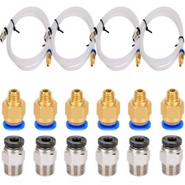 RUNCCI-YUN 4 Pieces Teflon Tube PTFE Tubing (1 Meter) with 6 Pieces PC4-M6 Fittings and 6 Pieces PC4-M10 Male Straight Pneumatic PTFE Tube Push Fitting Connector for 3D Printer 1.75mm Filament