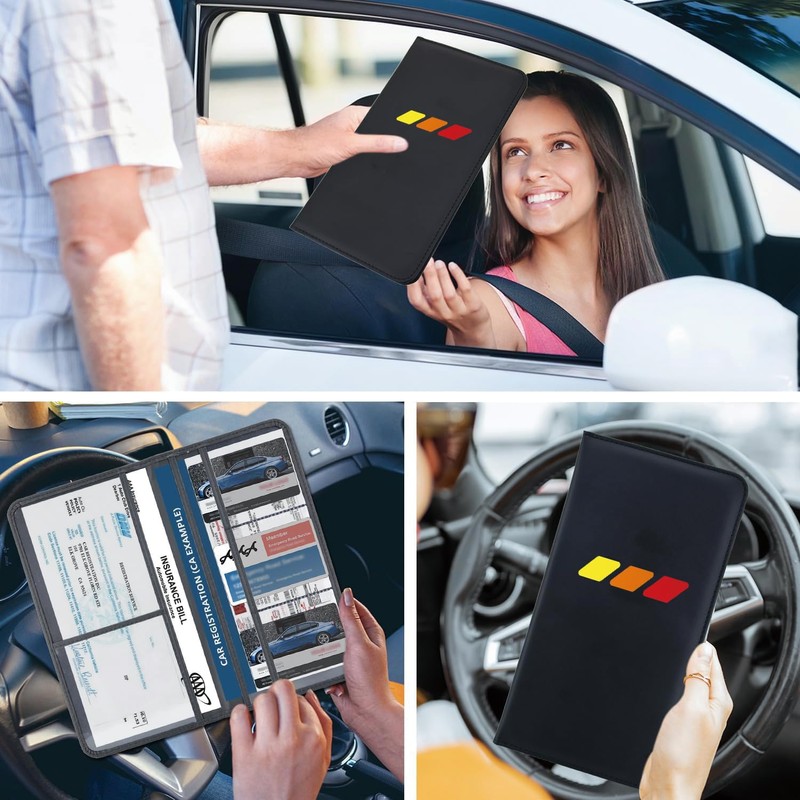 DEWILLO Leather Car Registration and Insurance Cards Holder, Vehicle Glove