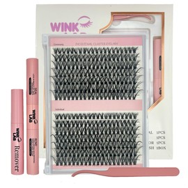 Wink Lab DIY Cluster Lash Extension Kit- D Curl Lashes (8-16mm) with Bond & Seal, Lash Remover & Applicator- 40D Wispy Look, 0.07mm PBT Fibers, Reusable False Eyelashes for Beginners at Home