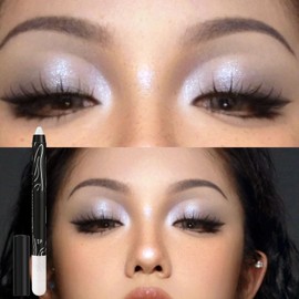 White Shimmer Eyeshadow Stick, Pearl White Glitter Eye Shadow Pencil Cream Eyeshadows Pen, Pearlescent Highlight Brightener, High Pigmented Smooth for Eye Makeup