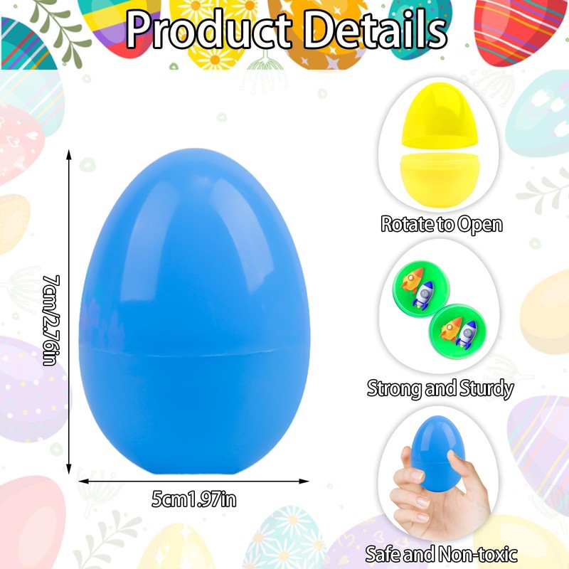 Kitimi 50PCS Large Colourful Fillable Plastic Surprise Easter Eggs, Large