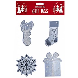 Design By Violet Silver Tags Pack of 20 4 Assorted Designs Xmas Gift Wrap Present Santa - Gift Tags for Presents - Christmas Wrap